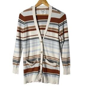 Abercrombie & Fitch Striped Cardigan Grandpacore Sweater Brown‎ Cream Blue, M